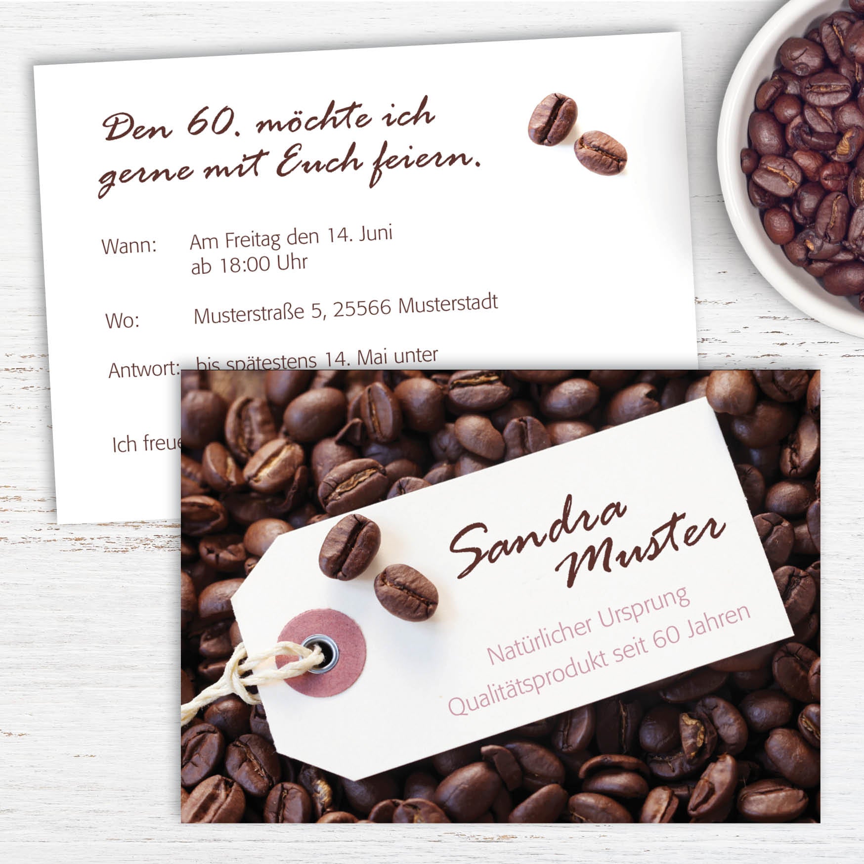 Einladung zum 60. Geburtstag: Kaffee Bohnen